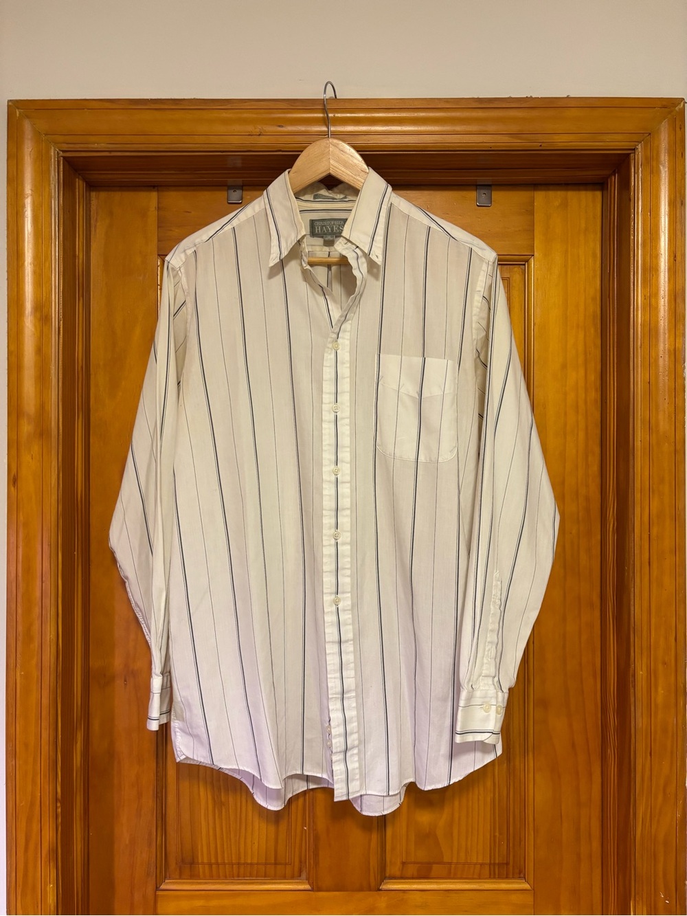 Christopher Hayes Classic Striped Long-Sleeve Shirt - Cream with Navy Stripes